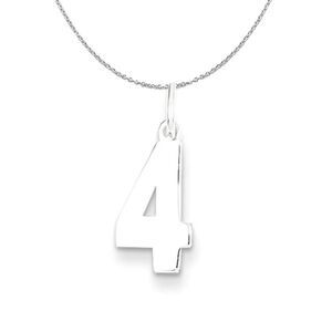 Silver, Athletic Collection Medium Polished Number 4 Necklace - 24 In